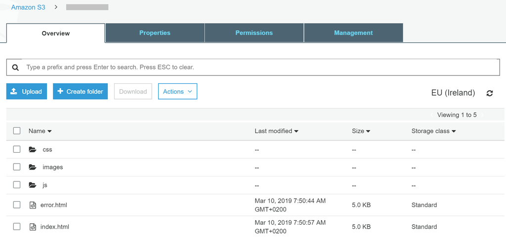 Amazon S3 bucket with index.html and error.html files.